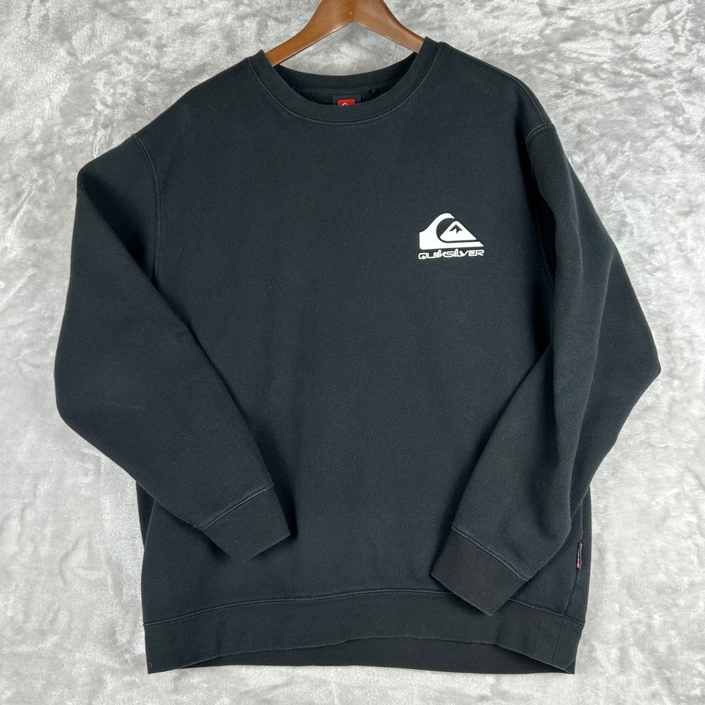 Quiksilver Crew Neck‎ Sweatshirt Mens Black Pullover Logo Casual
